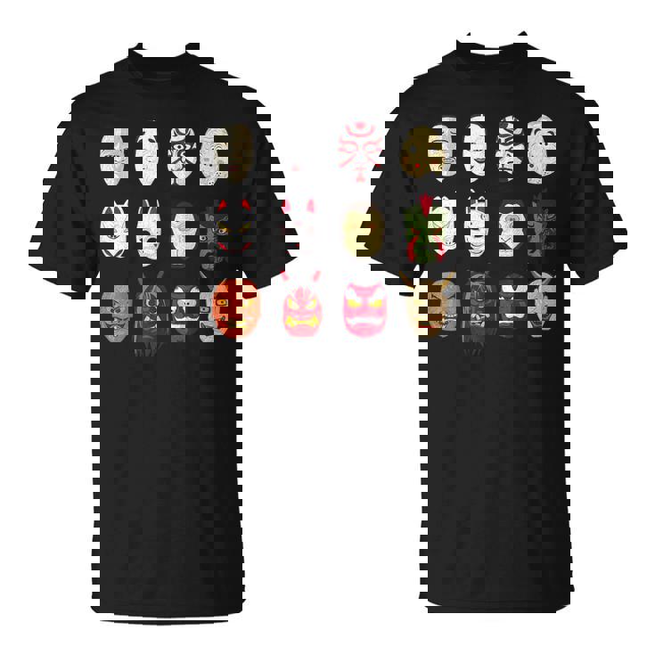 ヴィンテージ グラフィカル 日本 アート 天狗 きつね ひょっとこ マスク Tシャツ