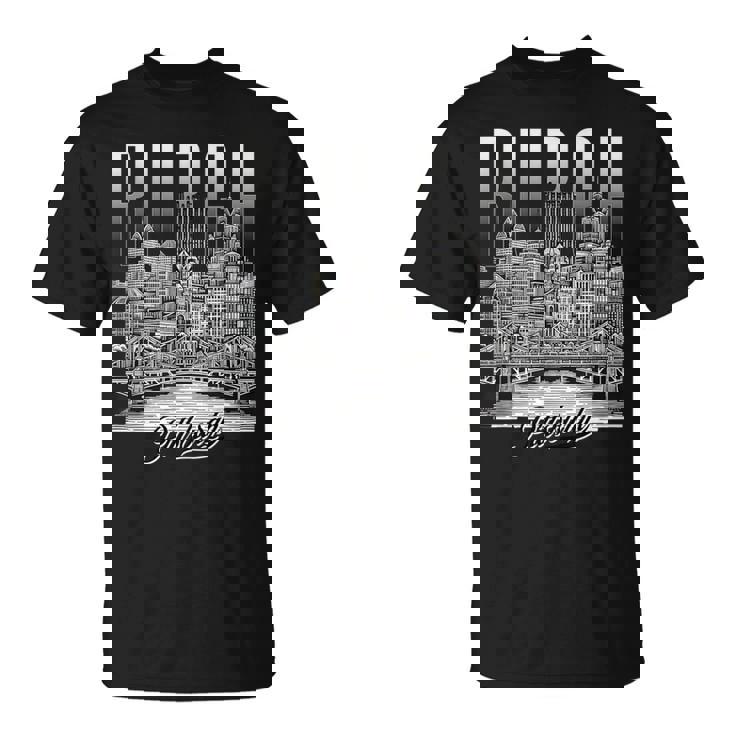 ヴィンテージ ピッツバーグ スカイライン ドローイング バーグ スチール シティ ブリッジ Tシャツ