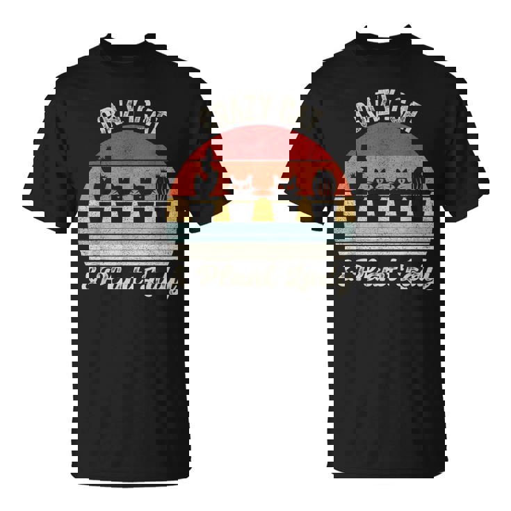 ヴィンテージ レトロ クレイジー キャット & プラント レディ サボテン 多肉植物 ママ Tシャツ