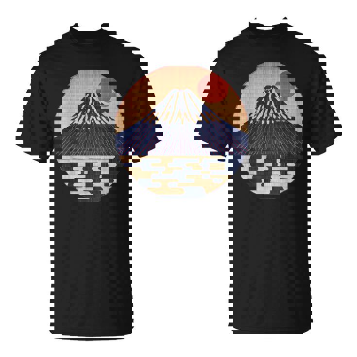 ヴィンテージ 和 富士山 山の上の日本の舞う太陽 Tシャツ