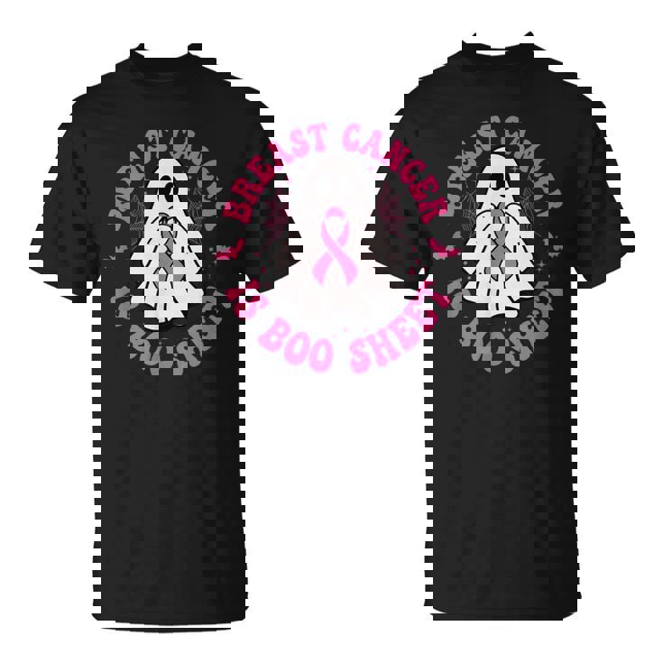 乳がんはブーシート ゴースト ピンクリボン ハロウィン Tシャツ