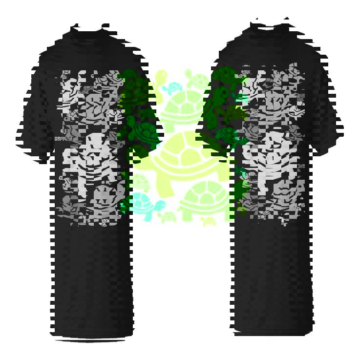 亀柄 カートゥーン アウトライン 面白いカメ Tシャツ