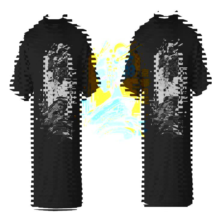 京の花、芸者イラスト サイバーパンク風 Tシャツ
