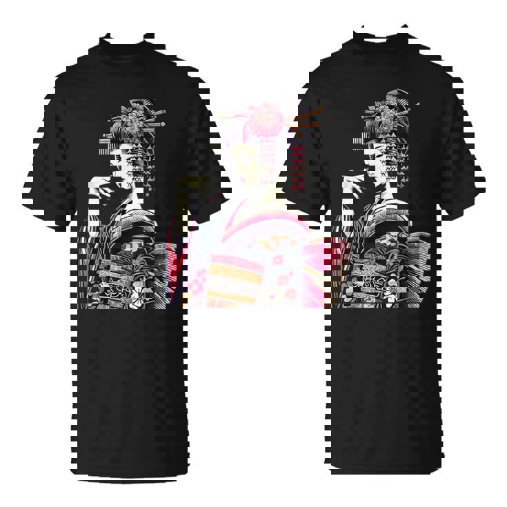 伝統的な着物のエレガントな日本の芸者のイラスト Tシャツ