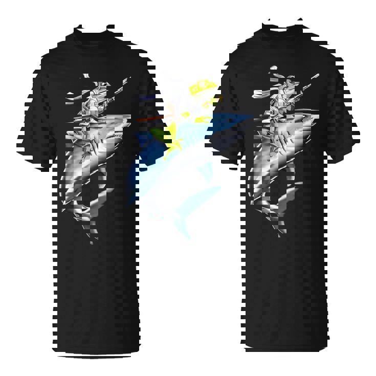 侍ニンジャカエルがサメに乗る日本の戦士面白い Tシャツ