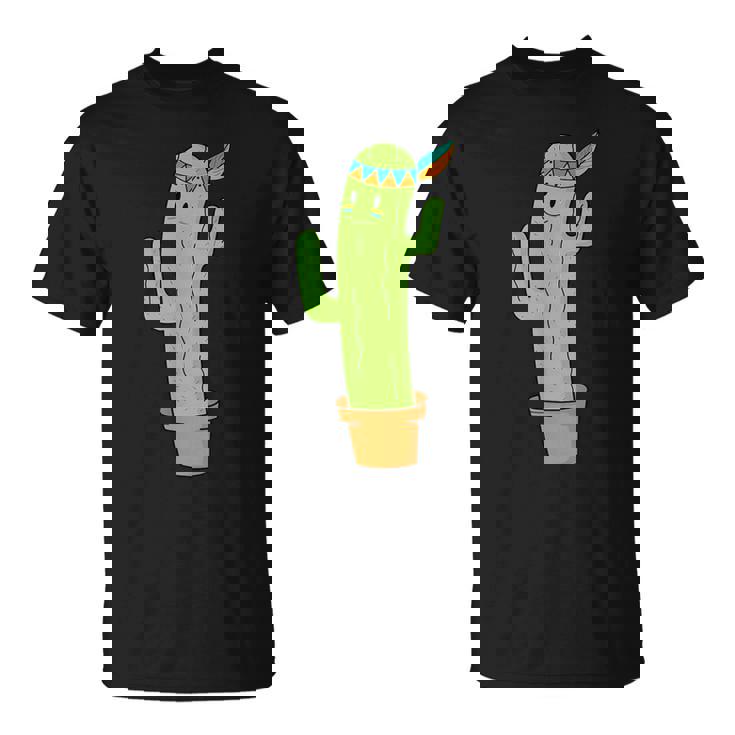 先住民のサボテンと頭飾りと羽 Tシャツ