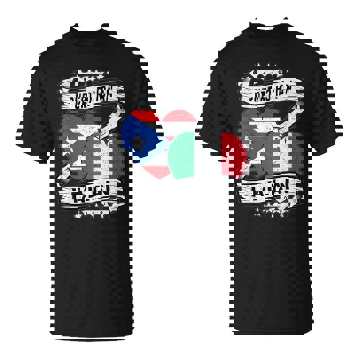 半分イタリア半分プエルトリコの国旗 ハート イタリア プエルトリコ Tシャツ