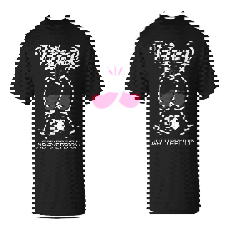 卒寿祝い ワイン好き 酒好き 父 母 男性 女性 90歳お祝いintage Aged To Perfection Tシャツ