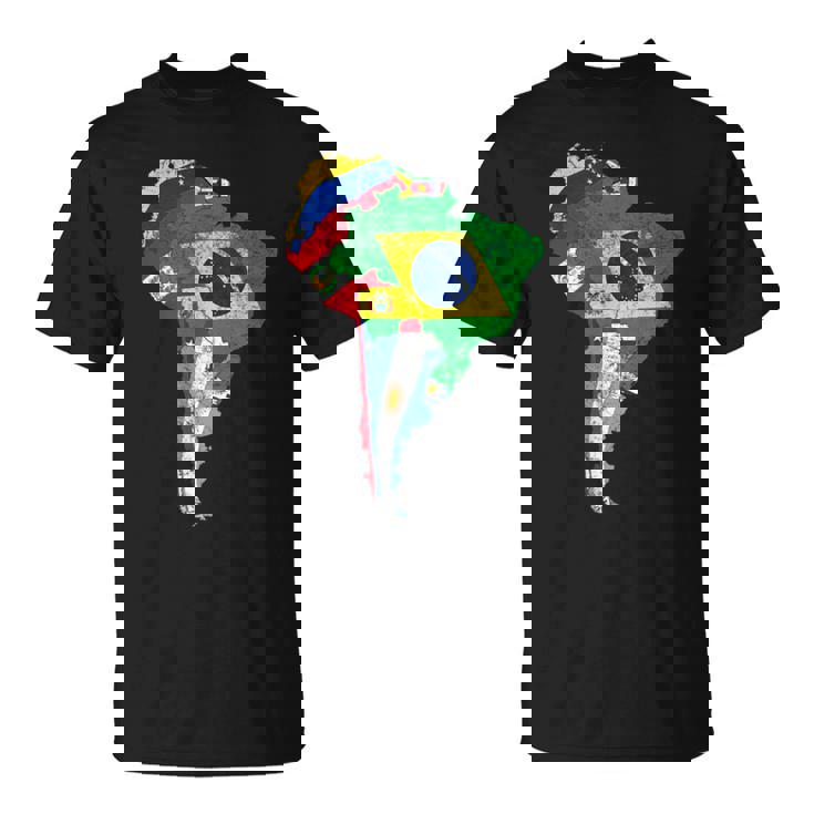 南米大陸地図 旗付き Tシャツ
