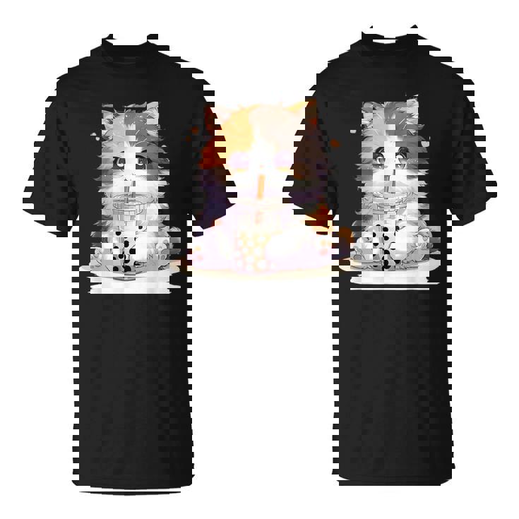 原宿竹下通りの可愛い子猫 アニメ好き オタクを癒すタピオカ茶 Tシャツ