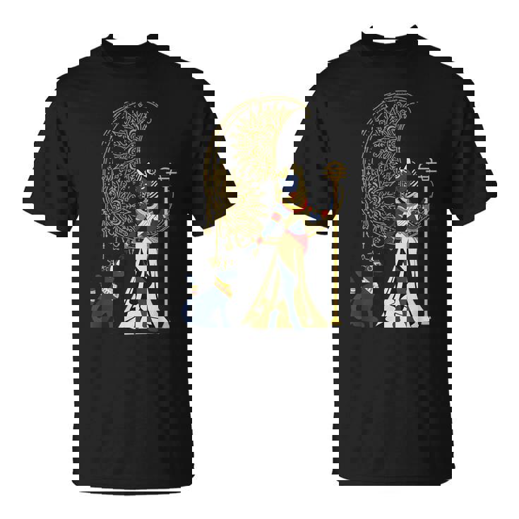 古代の典型的な猫の女神バステット エジプト 三日月 月 月 Tシャツ