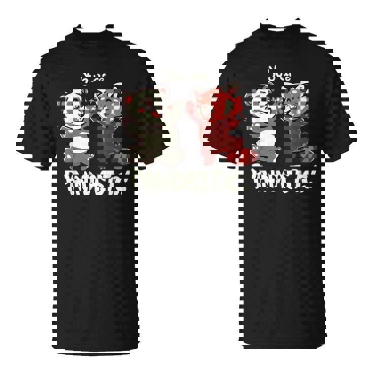 君はパンダスティックだよハイタッチのレッサーパンダとパンダ Tシャツ