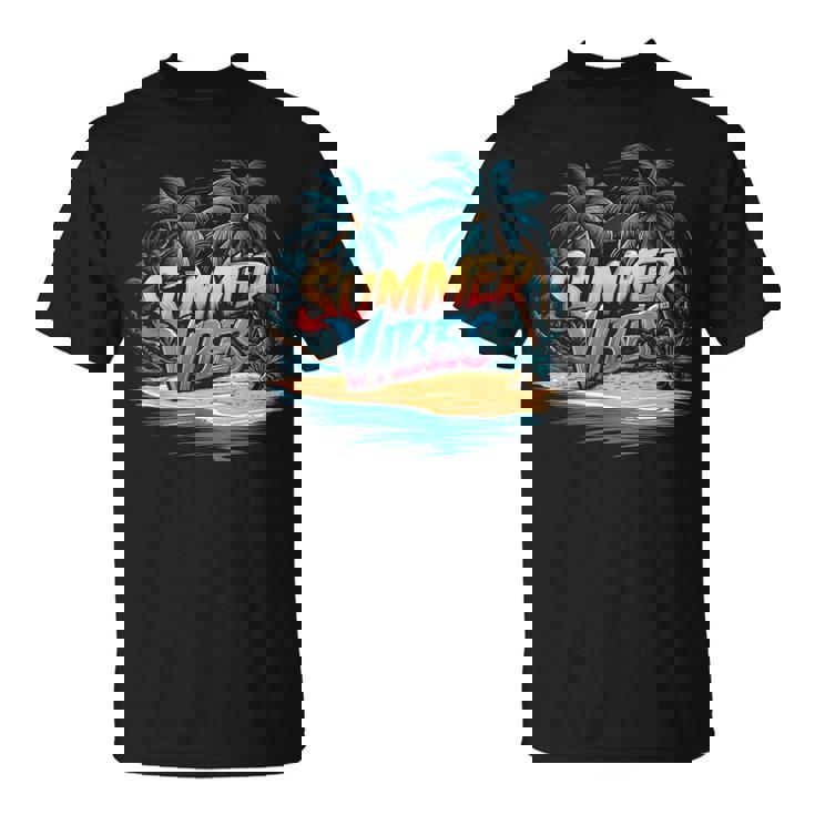 夏 バイブ トロピカル ビーチ ヤシの木 オーシャン サンシャイン Tシャツ