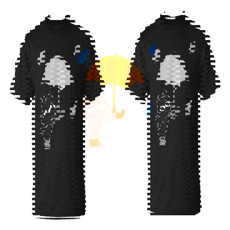 大人かわいい絵本の猫 雨の日 Tシャツ