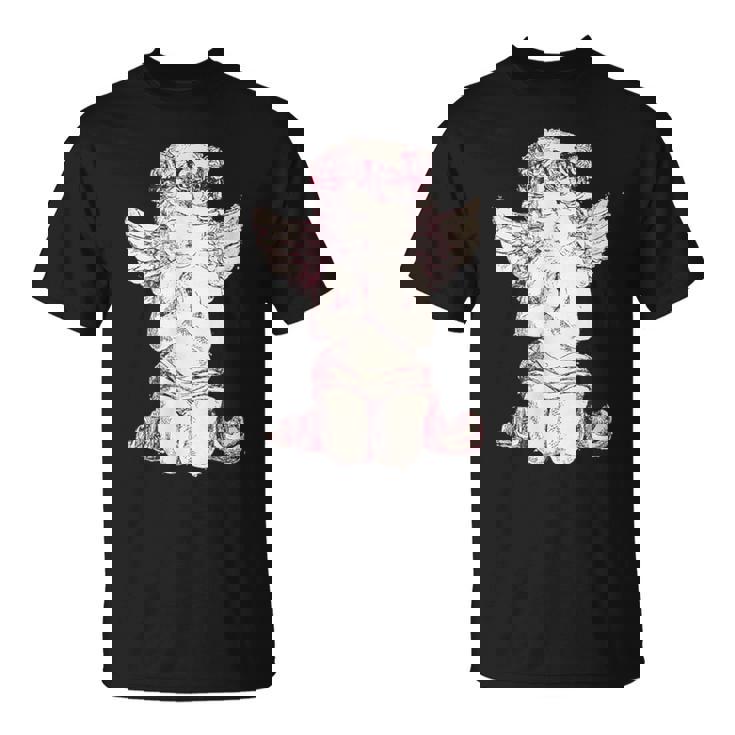 天使の羽を持つ膝の上の美的天使を祈る Tシャツ