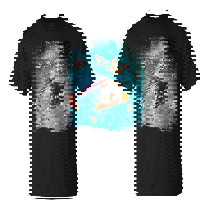 宇宙 レーザー目 猫 ピザに乗る猫 ギャラクシーキャット Tシャツ