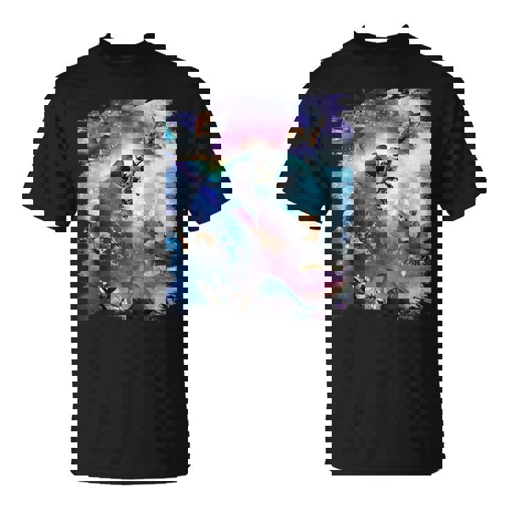 宇宙猫 乗馬サメ ギャラクシー レインボーキャット オンシャークス Tシャツ