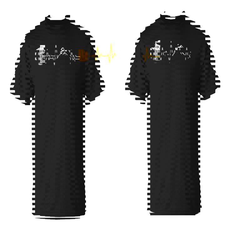 山とビール ハートビート 山小屋 ハイキング アルプス 登山 Tシャツ