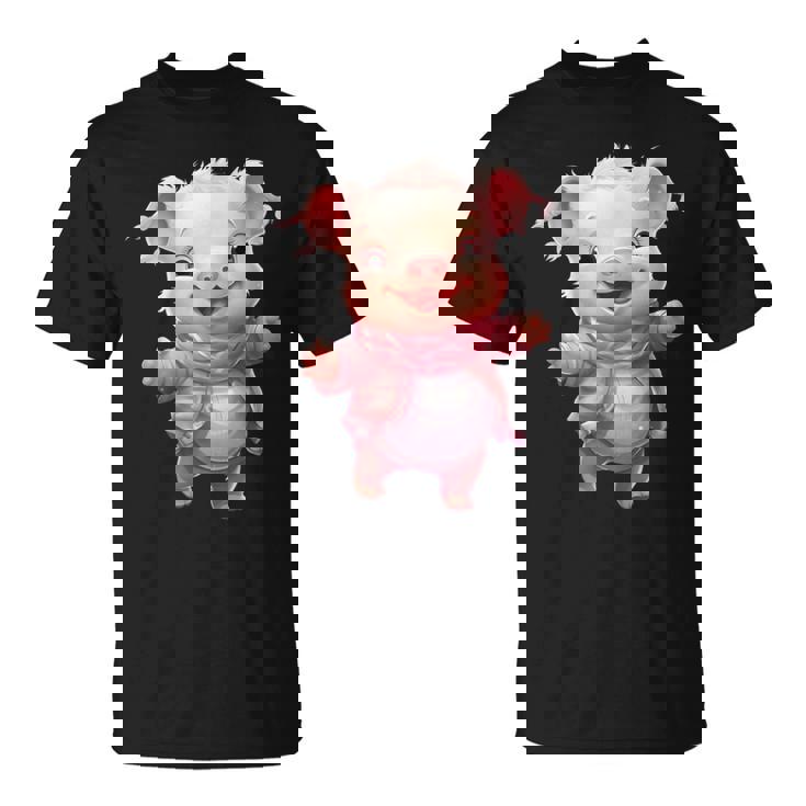 帽子とスカーフを着た豚のクリスマスプレゼント Tシャツ