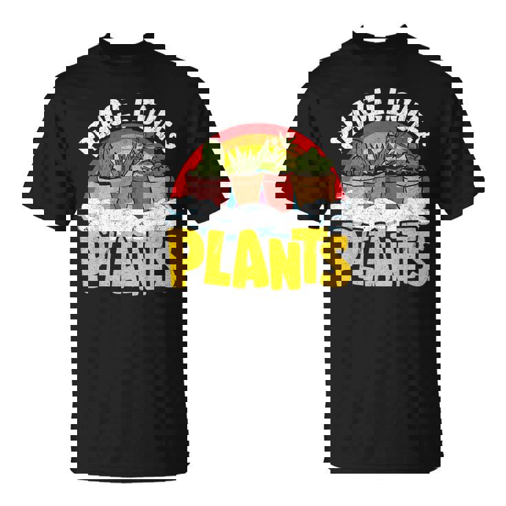 平和 愛&植物 レトロ レインボー 多肉植物 植物庭師 Tシャツ