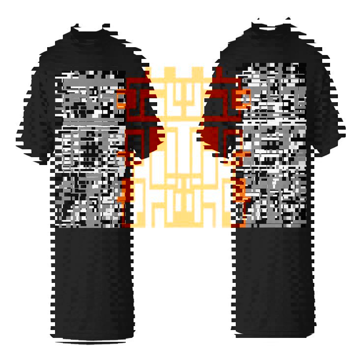 幾何学的図形 パターン オレンジ 白 黒 背景 Tシャツ