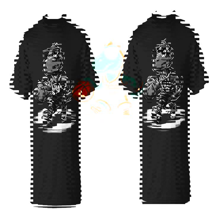 恐竜 バスケットボール T-Rex スポーツプレーヤー コーチ 面白い 男の子向け Tシャツ