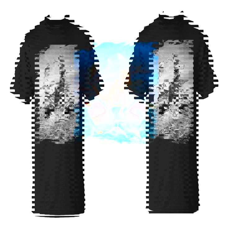 恐竜乗馬サメ ビーチオーシャンサメ サングラス 面白い Tシャツ