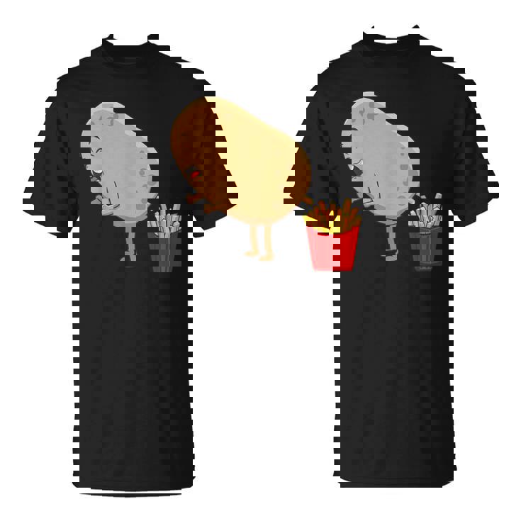 愉快なフライドポテト食べ物デザイン 男女兼用 Tシャツ
