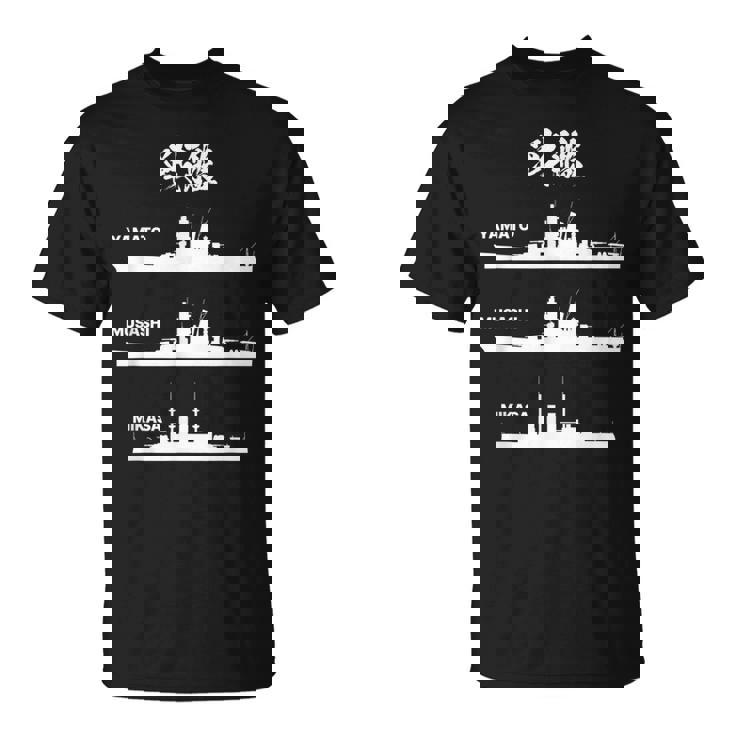 戦艦【大和 武蔵 三笠】軍艦 シルエット 日本 大日本帝国 海軍 帝国海軍 船 面白い ネタ 文字入り ウケ狙い Tシャツ