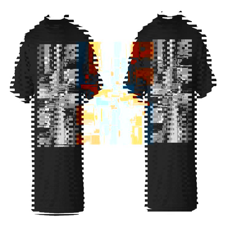 抽象幾何アート オレンジ青 モダン Abstract Geometric Composition Tシャツ