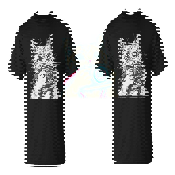 旅行や写真を撮るのに最適なカメラ猫。 Tシャツ