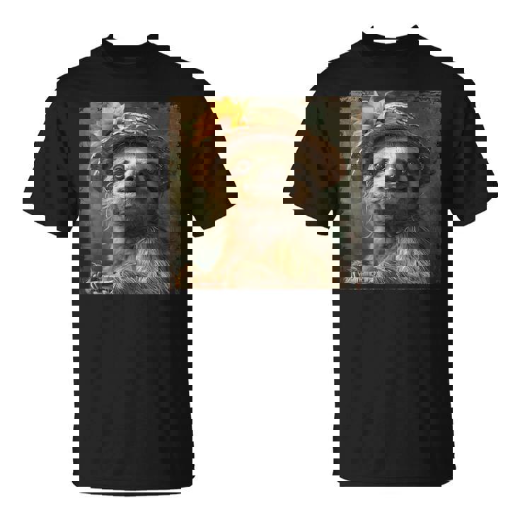 日よけ帽子をかぶったかわいいナマケモノ、面白いナマケモノ Tシャツ