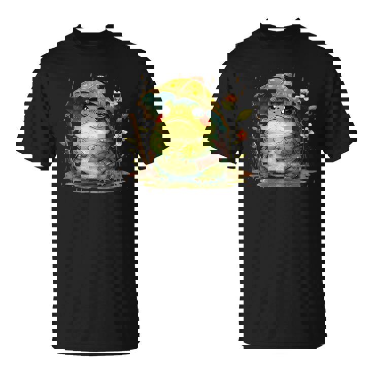 日本のかわいいコテージコアフロッグ 不機嫌な日本のカエル Tシャツ