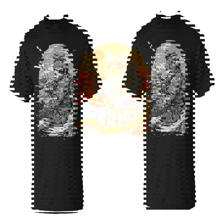日本のサムライキャットプリント Tシャツ