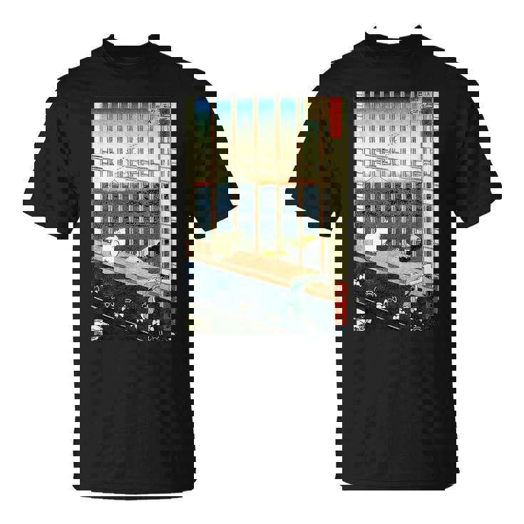 日本のヴィンテージアート 日本美術 浮世絵 日本の 多色刷 木版画 ネコ 猫 富士山 歌川 広重 Tシャツ