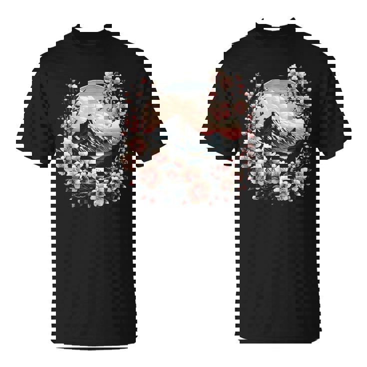 日本の桜 ピンク 桜 富士山 自然 アート Tシャツ