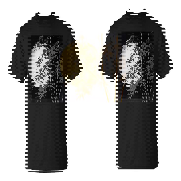 日本の竹と月 長袖tシャツ Tシャツ