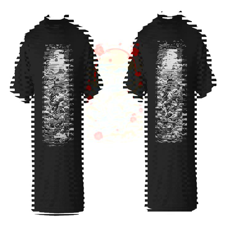 日本の美的マグロ漁師デザイン レトロ浮世絵 Tシャツ