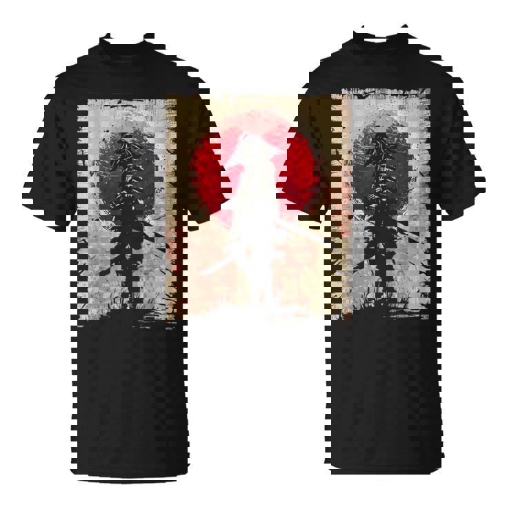 日本アート サムライ ビンテージ ファイター レトロデザイン Tシャツ