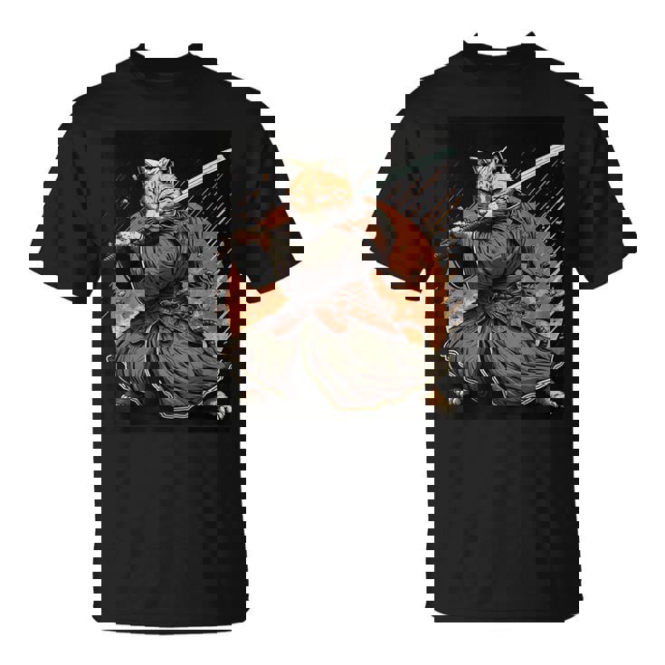 日本アート 猫 忍者 浮世絵 アニメ風 サムライキャット Tシャツ