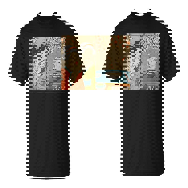 日本美術 桜猫と寿司 Tシャツ