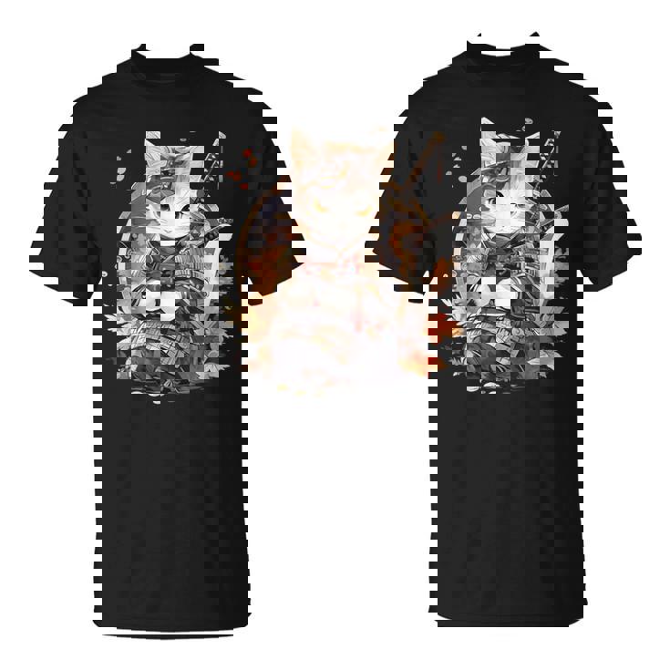 日本美術 猫 忍者 浮世絵 アニメ風 侍猫 Tシャツ