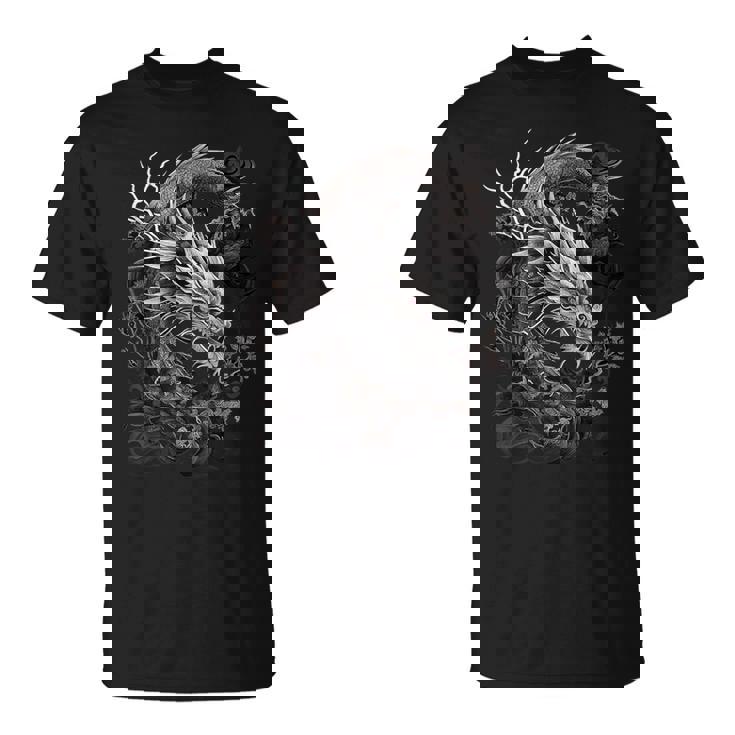 日本龍 タトゥー描画 伝統的な日本のグラフィックtシャツ Tシャツ