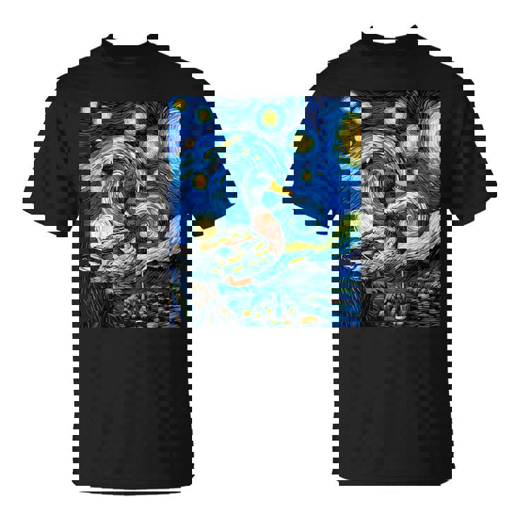 星空の下のアヒル アート グラフィック 誕生日 クリスマス Tシャツ