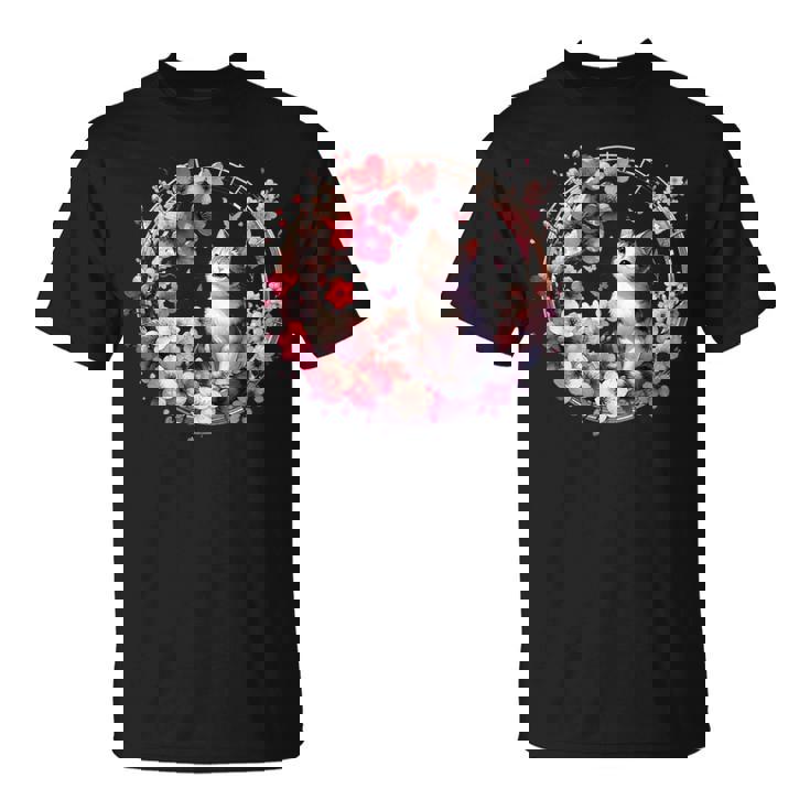 春の桜 かわいい猫と桜の花 Tシャツ