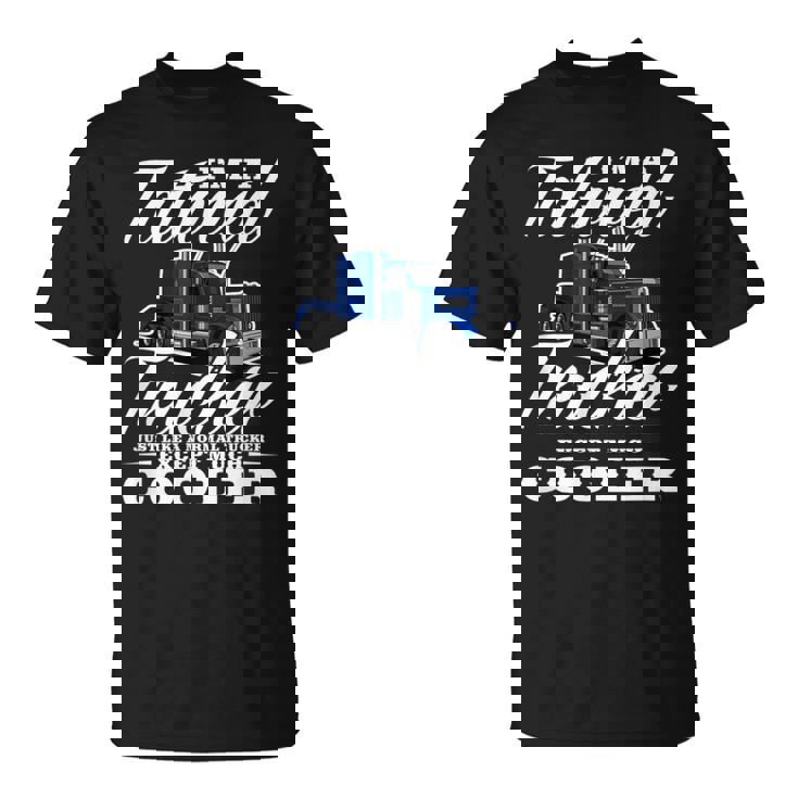 メンズ 普通のトラッカービッグリグトラックドライバーのようなタトゥーの入ったトラッカー Tシャツ