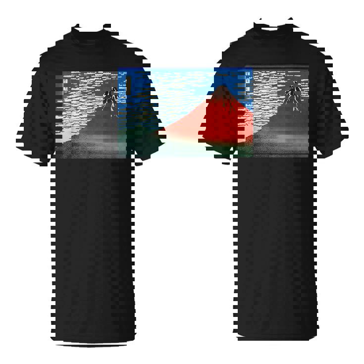 晴天の赤富士山 日本風景アートプリント Tシャツ