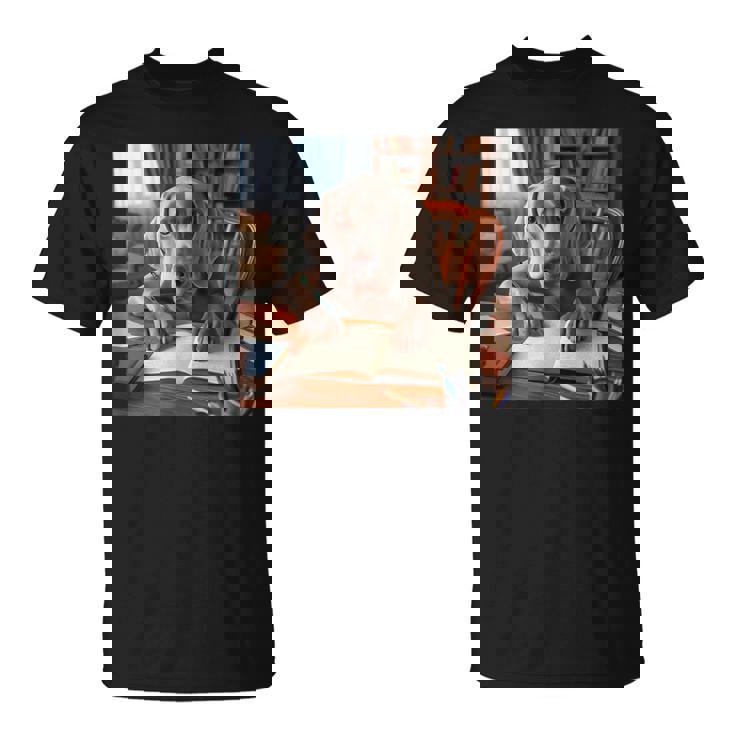 書斎でワイマラナー犬を書く詩 3 Tシャツ