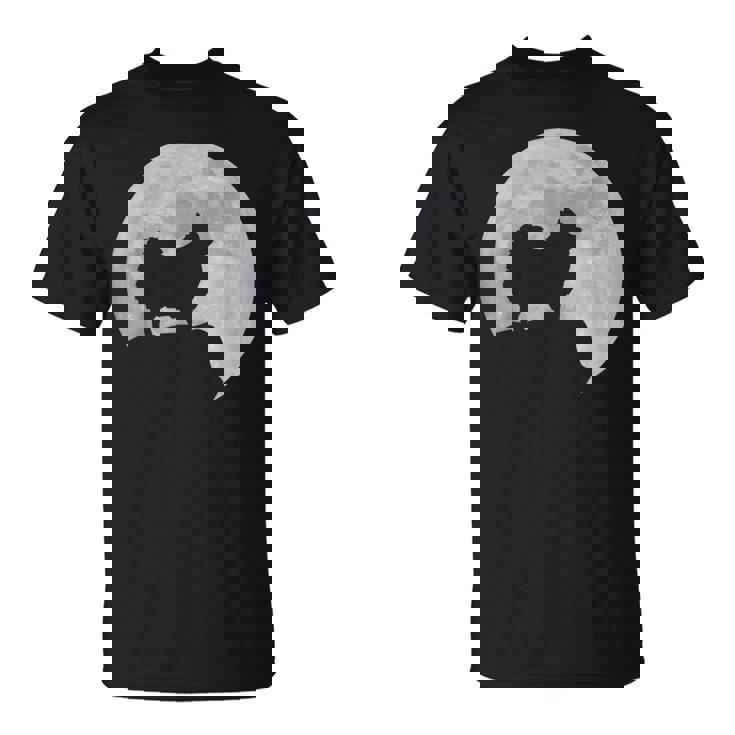 月と犬のシルエット ポンポメラニアン Tシャツ