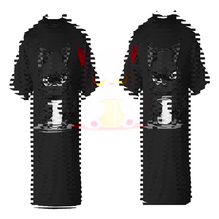 朝が嫌いなコーヒーと可愛い黒猫 Tシャツ